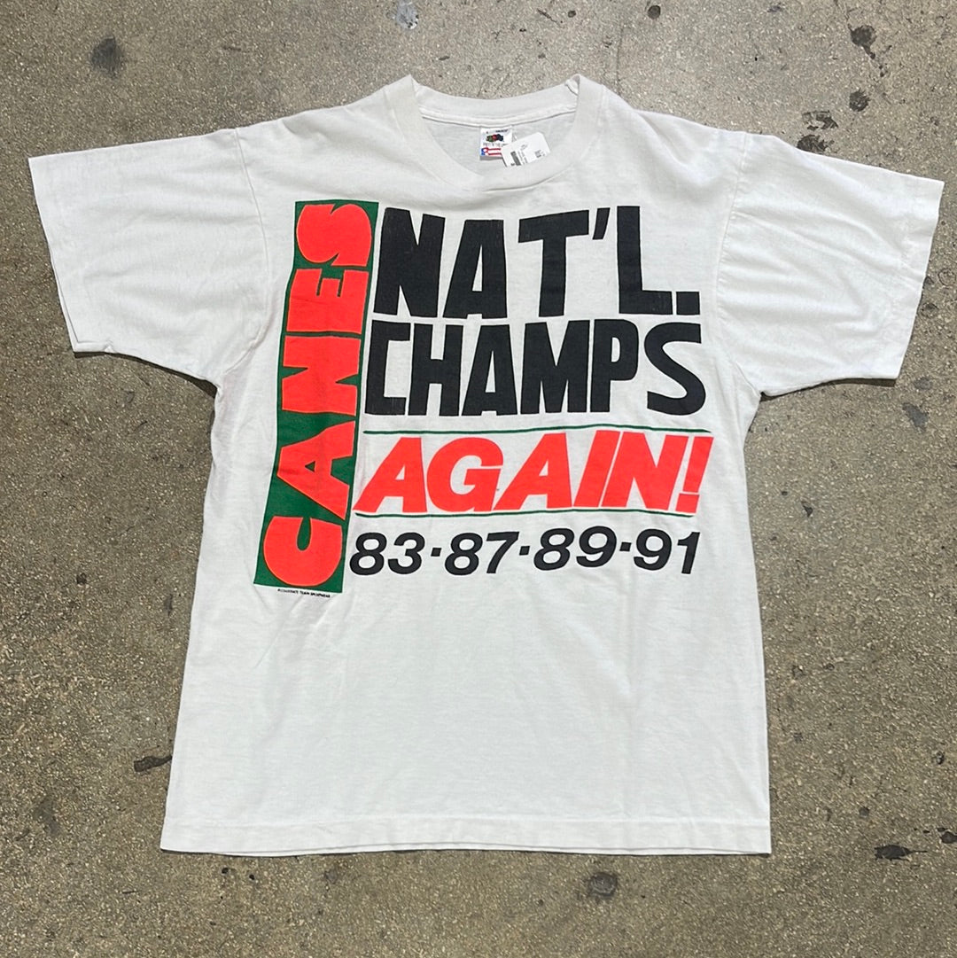 Miami Hurricanes Champs AGAIN Tee - White Size Large