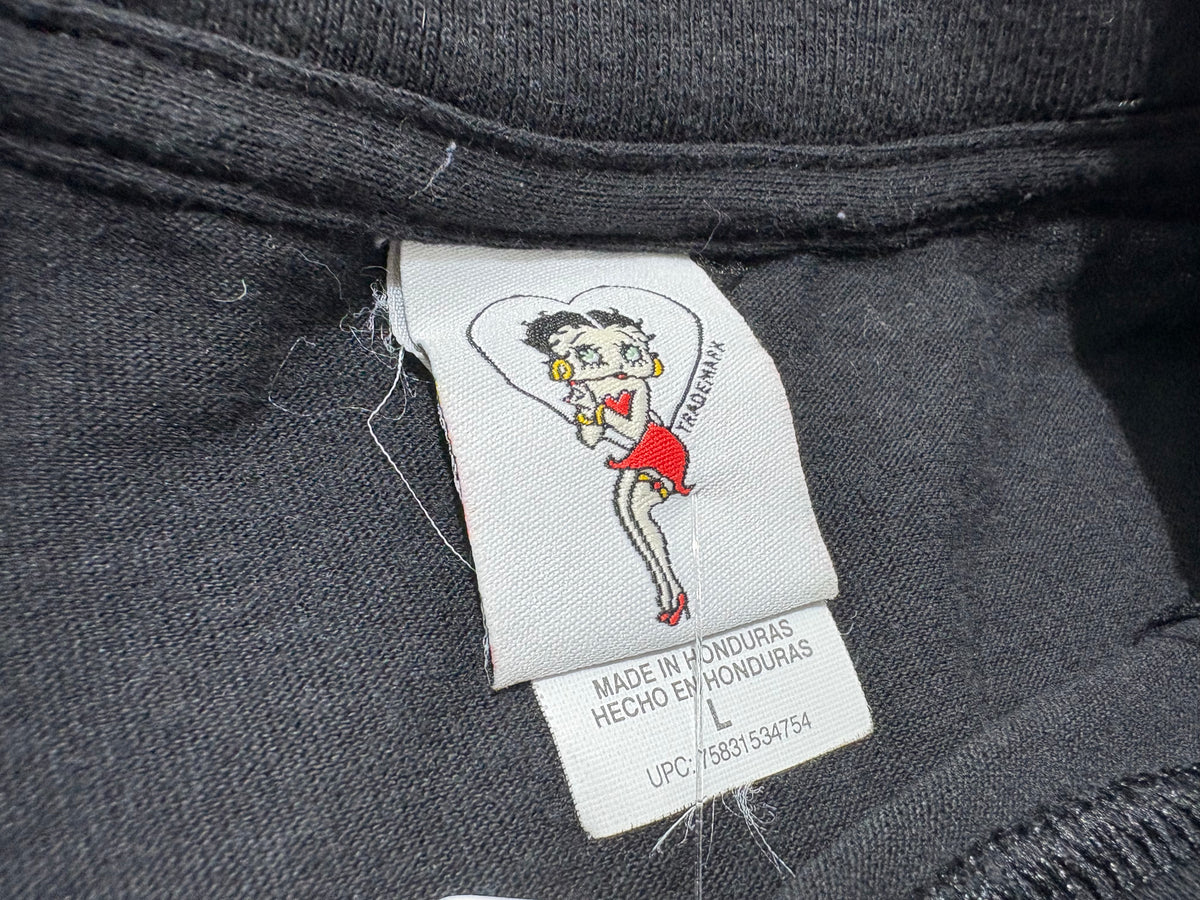Betty Boop Born Rebel Biker Tee - Black Size Large