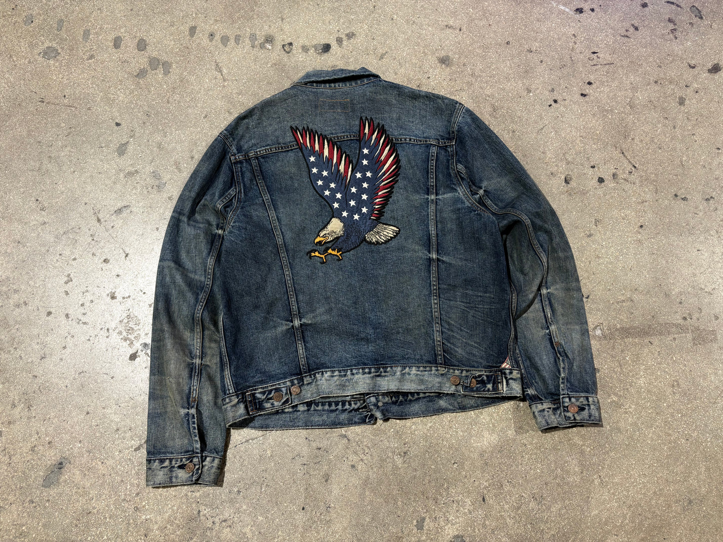 Ralph Lauren Denim Supply Embroidered Eagle Jacket - Dark Wash Size XL
