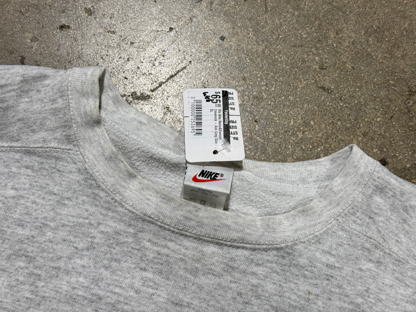 90s Nike Name&Swoosh Crewneck - Ash Grey Size XL