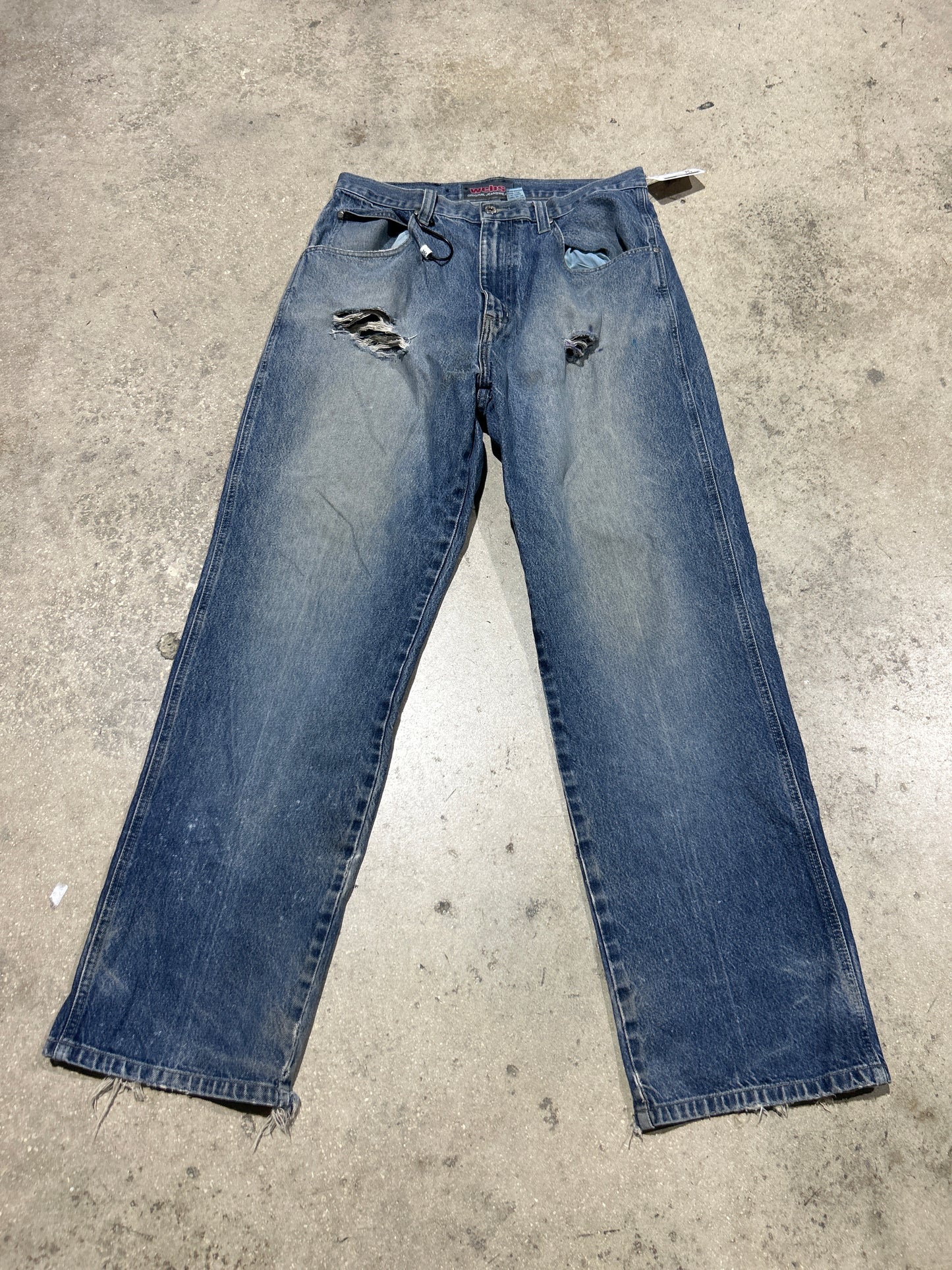 Distressed/Thrashed Webs Denim Pants - Blue Size 36x34