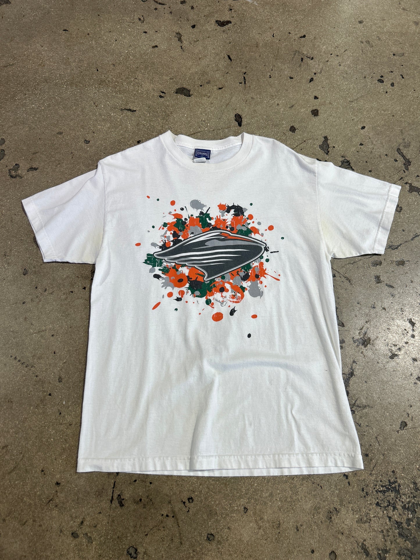 Miami Hurricanes Paint Splatter Logo Tee - White Size Medium (21x29)