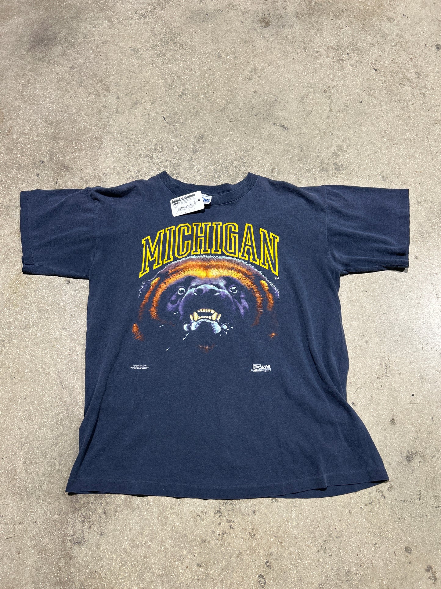 90s Salem Michigan Wolverines 3D Tee - Navy Size Large