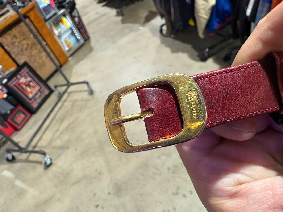 Womens Ferragamo Skinny Leather Belt - Red
