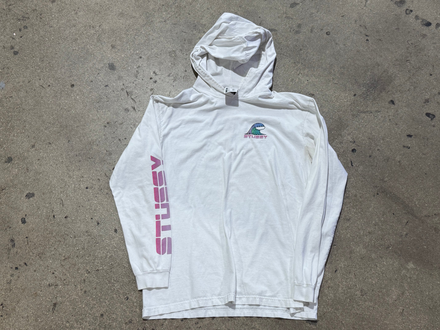 Stussy Wave Hooded Shirt - White Size XL