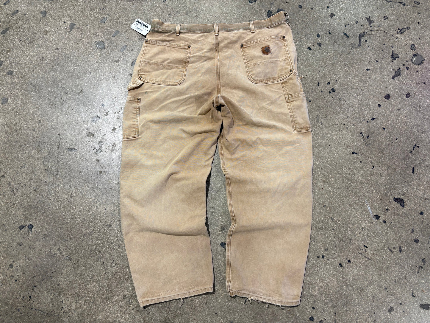Distressed Carhartt Double Knee Pants - Faded Khaki Size 40x30