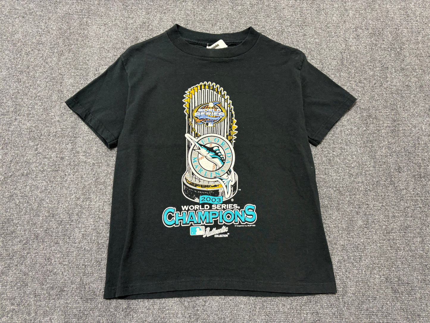 2003 Florida Marlins World Series Trophy Tee - Black Size Youth Medium