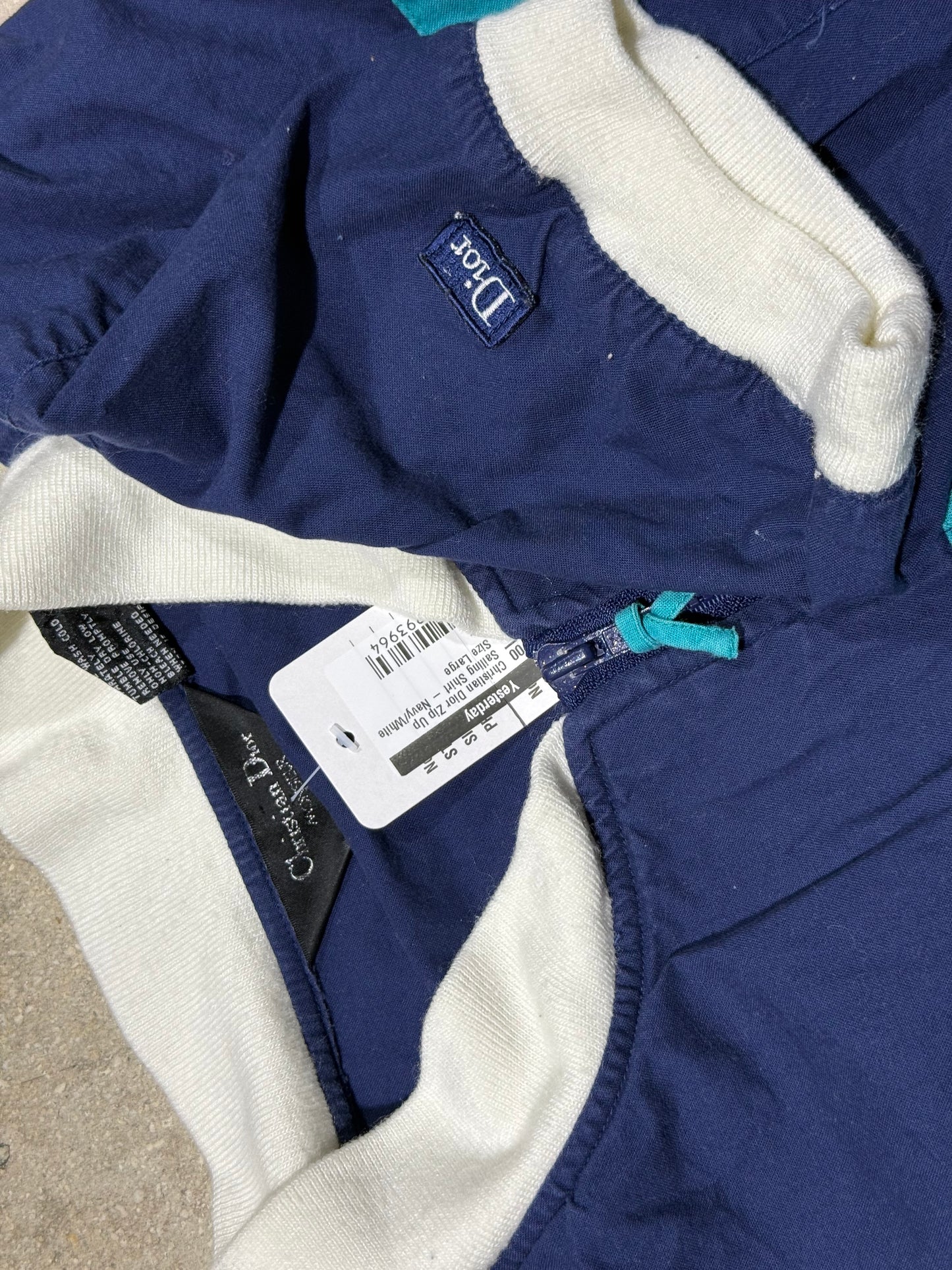 Christian Dior Zip Up Sailing Shirt - Navy/White Size Large