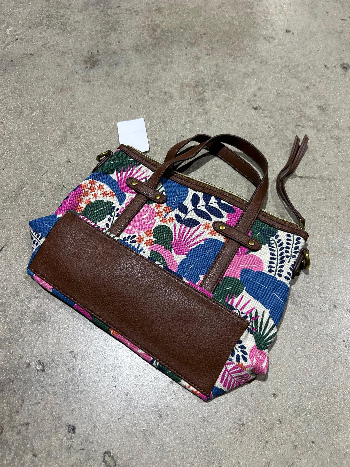 Fossil Felicity Satchel - Tropical Floral Print/ Brown Trim