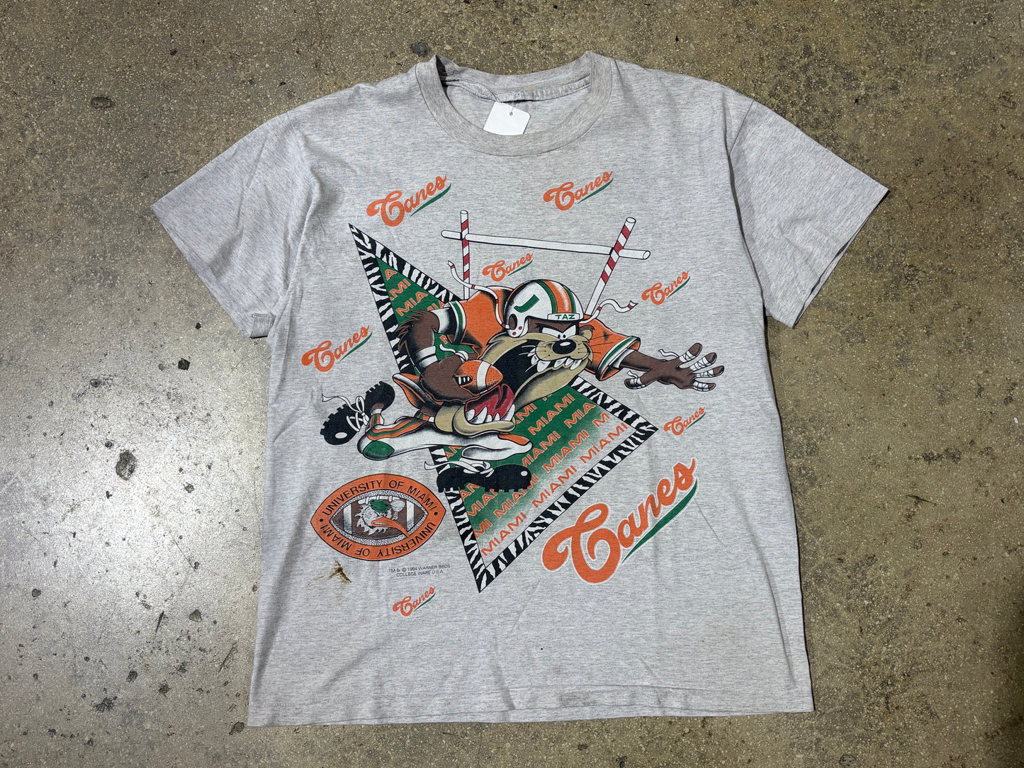 1994 Miami Hurricanes Football Taz Tee - Grey Size XL