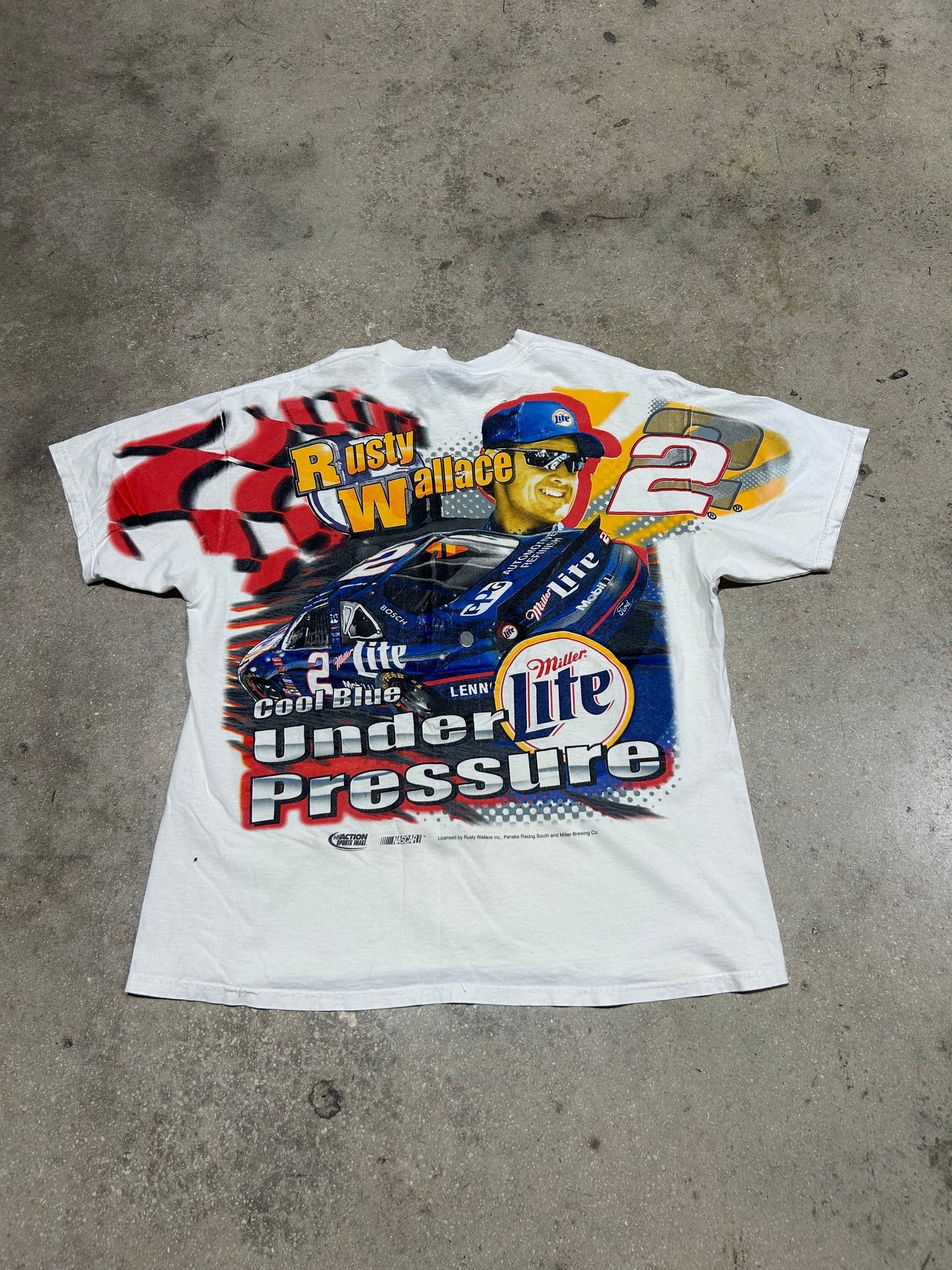 Distressed Nascar Rusty Wallace AOP Tee - White Size XL