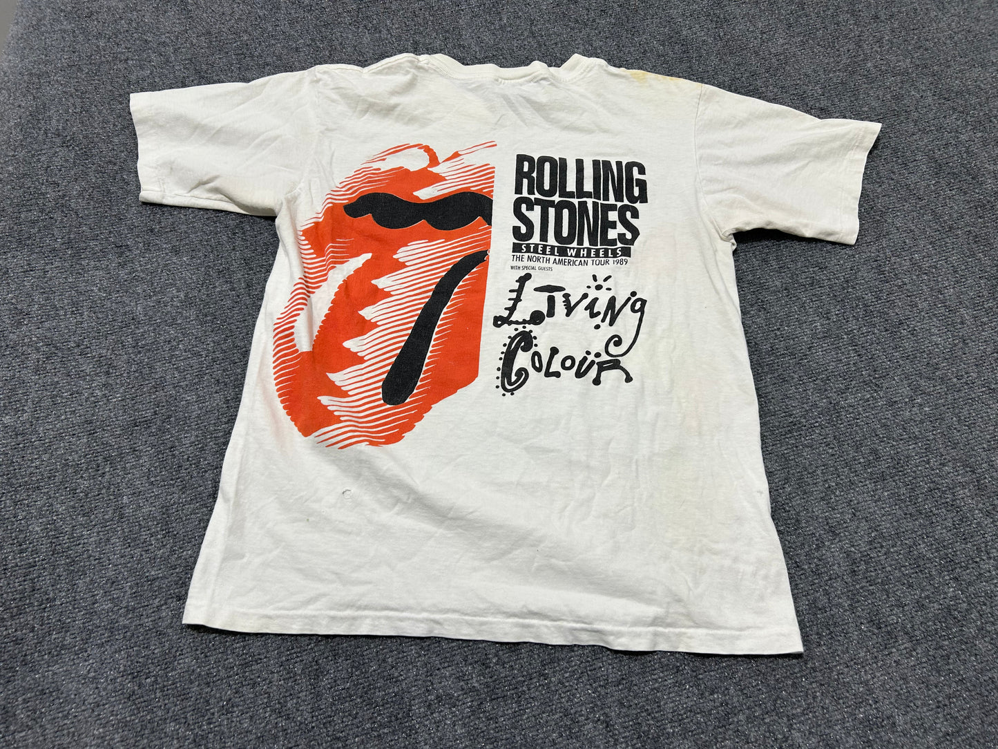 1989 Rolling Stones Steel Wheels Tour Tee - White Size Large
