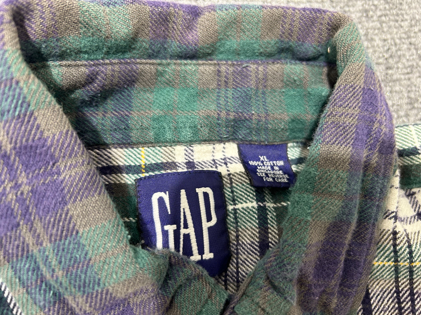 90s GAP Patchwork Plaid Button Up Shirt - Green Size XL