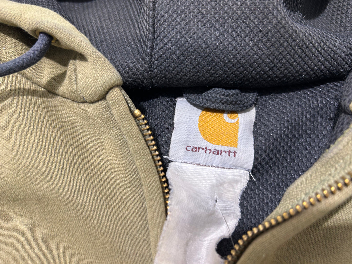 Faded Carhartt Zip Up Hoodie - Olive Size XL
