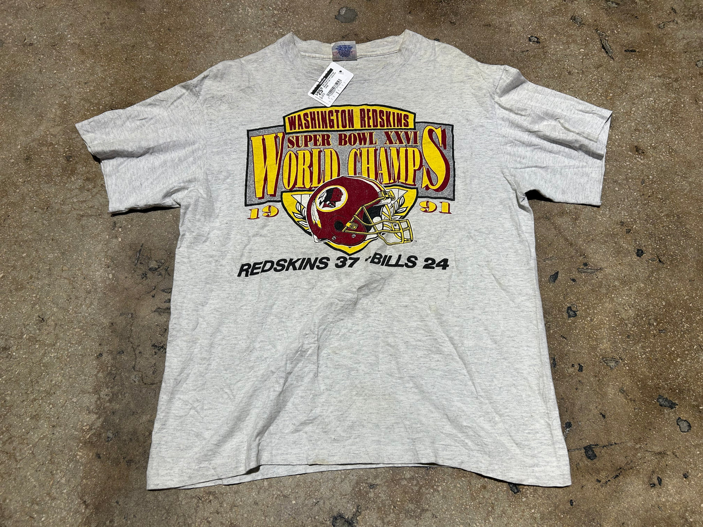 1991 Super Bowl Champs Redskins Tee - Gray Size Large