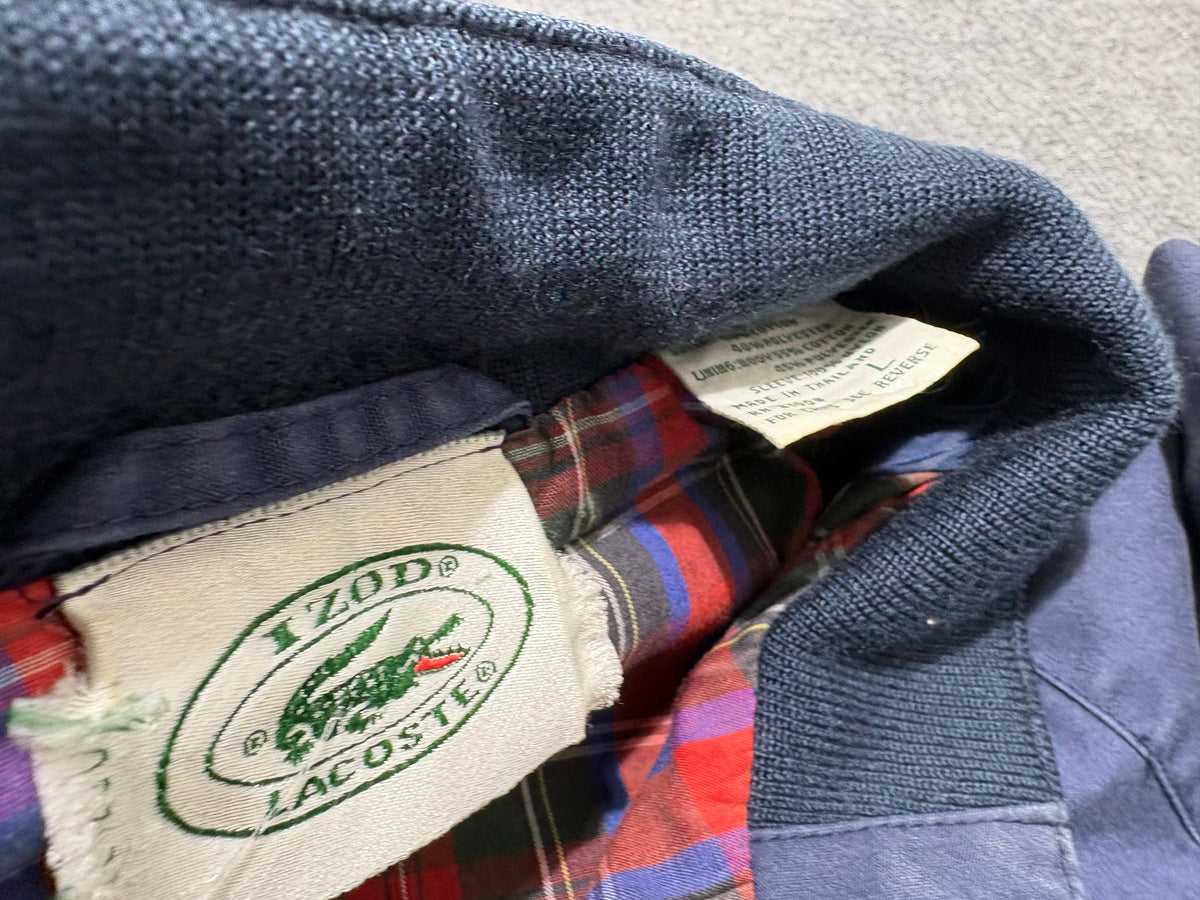 Izod Harrington Plaid Lined Jacket - Navy Size Large