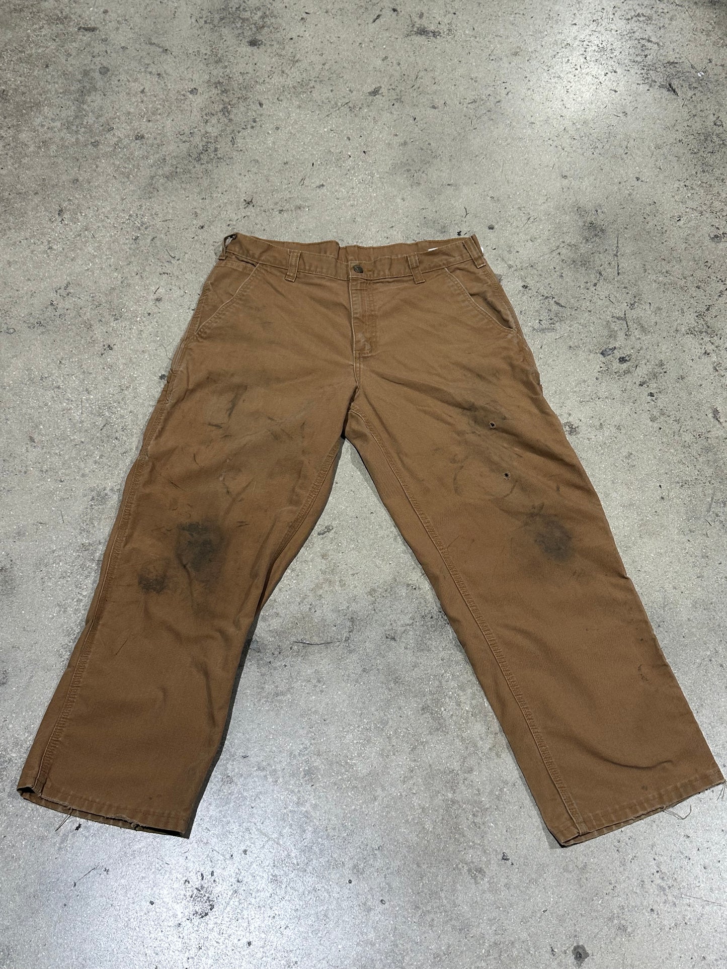 Distressed Carhartt Carpenter Pants - Dark Khaki Size 34x30