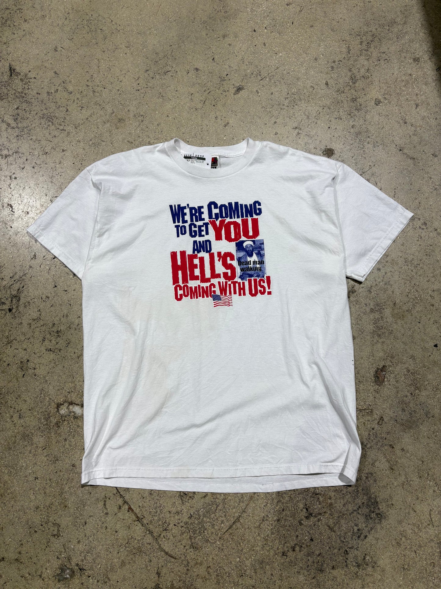 Osama Hells Coming With Us Tee - White Size XXL (25x29.5)