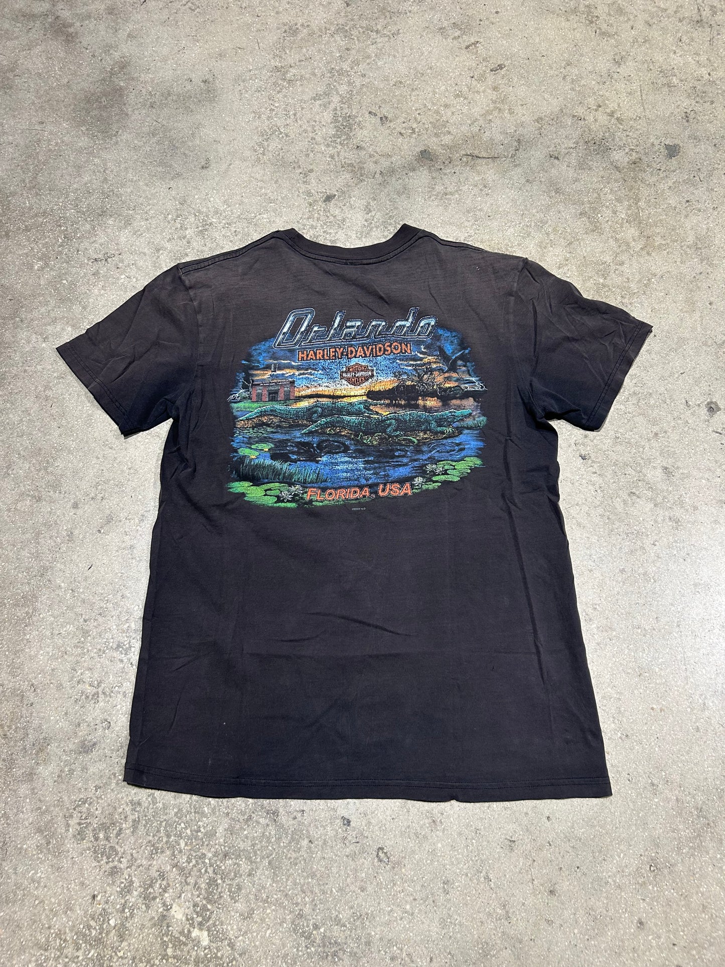 2005 Harley Davidson Orlando Tee - Faded Black Size Large