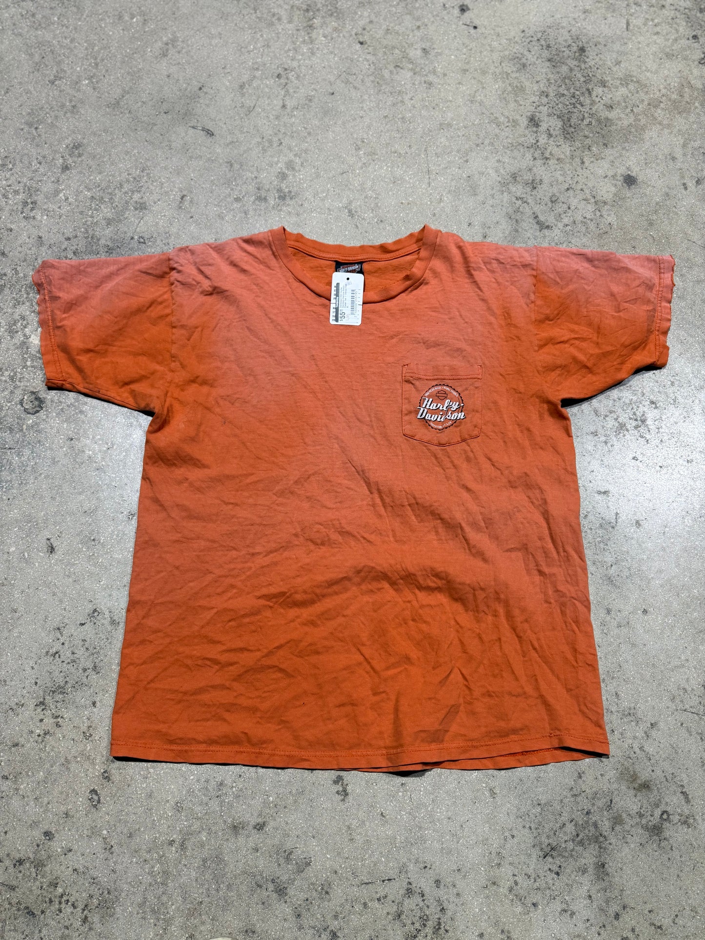Distressed 2002 Harley Davidson Daytona Beach Pocket Tee - Orange Size XL