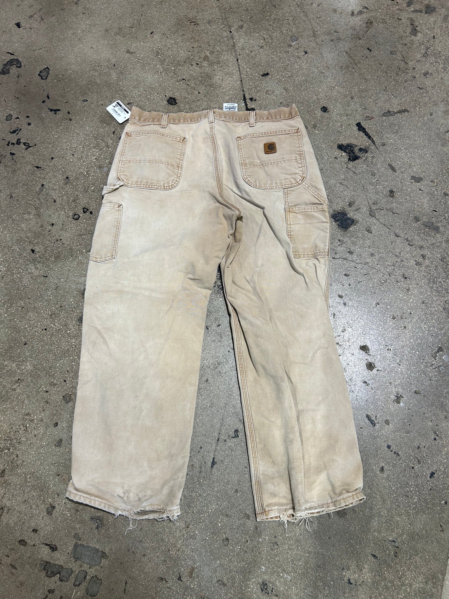 Distressed Carhartt Carpenter Pants - Faded Khaki Size 38x30