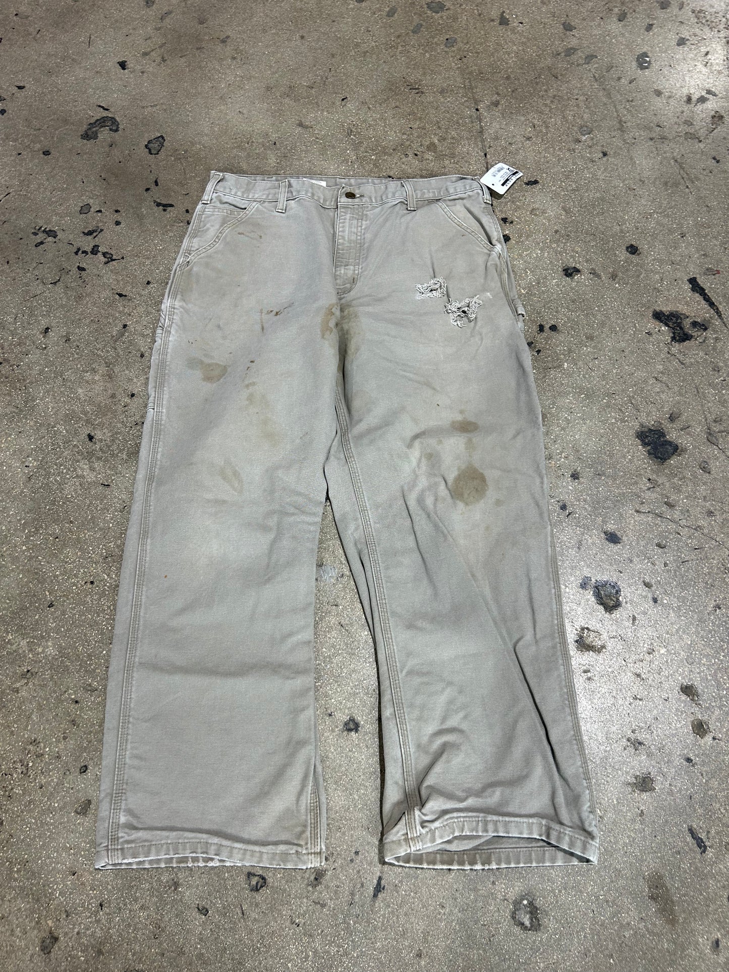 Distressed Carhartt Carpenter Pants - Light Khaki Size 36x30