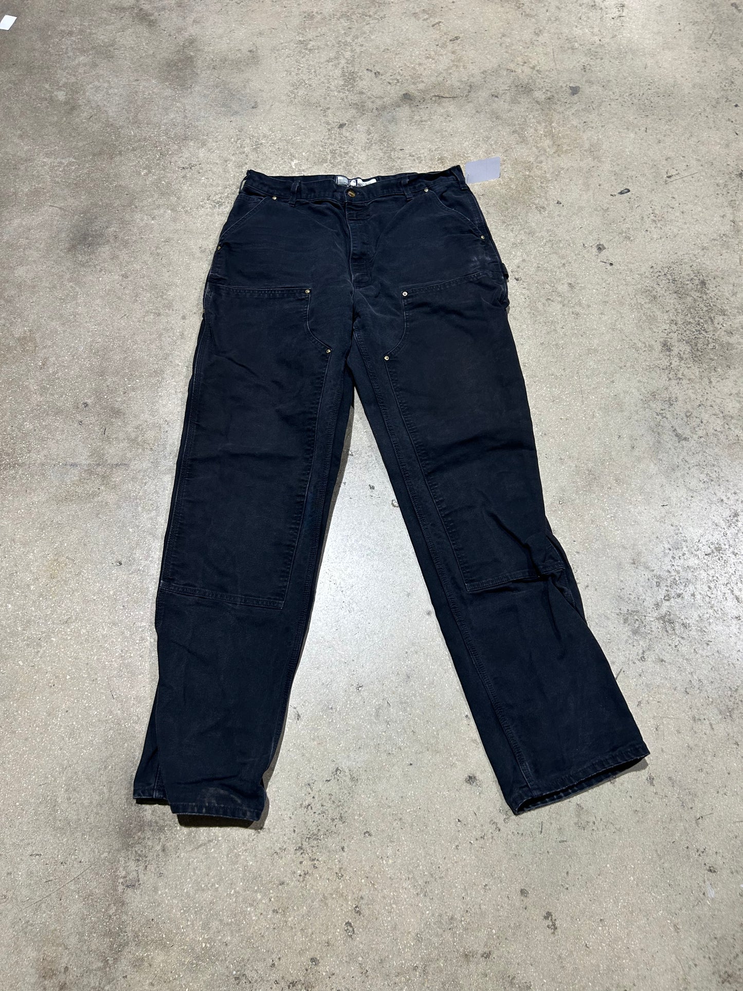Distressed Carhartt Double Knee Pants - Black Size 38x36