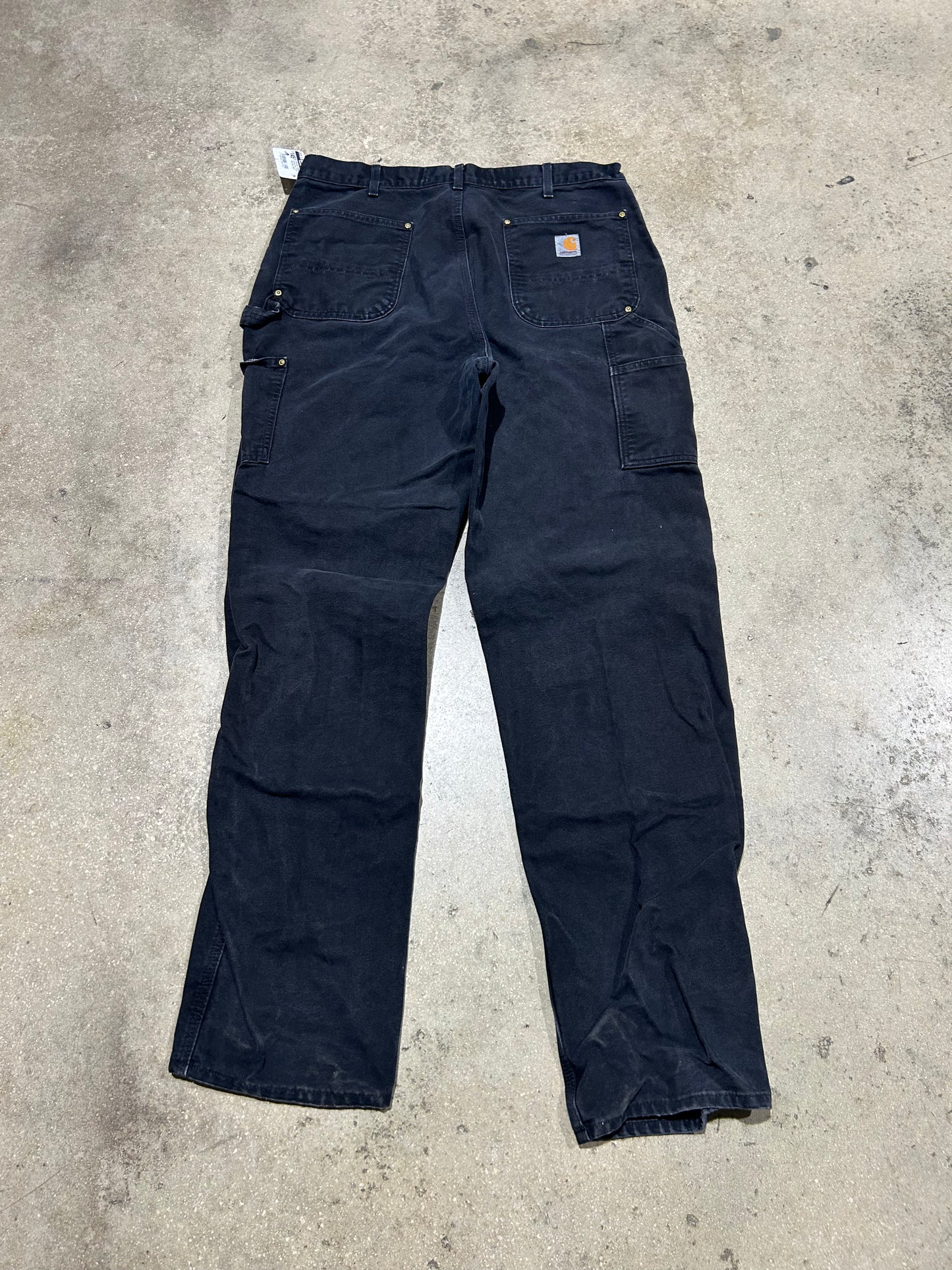 Distressed Carhartt Double Knee Pants - Black Size 38x36