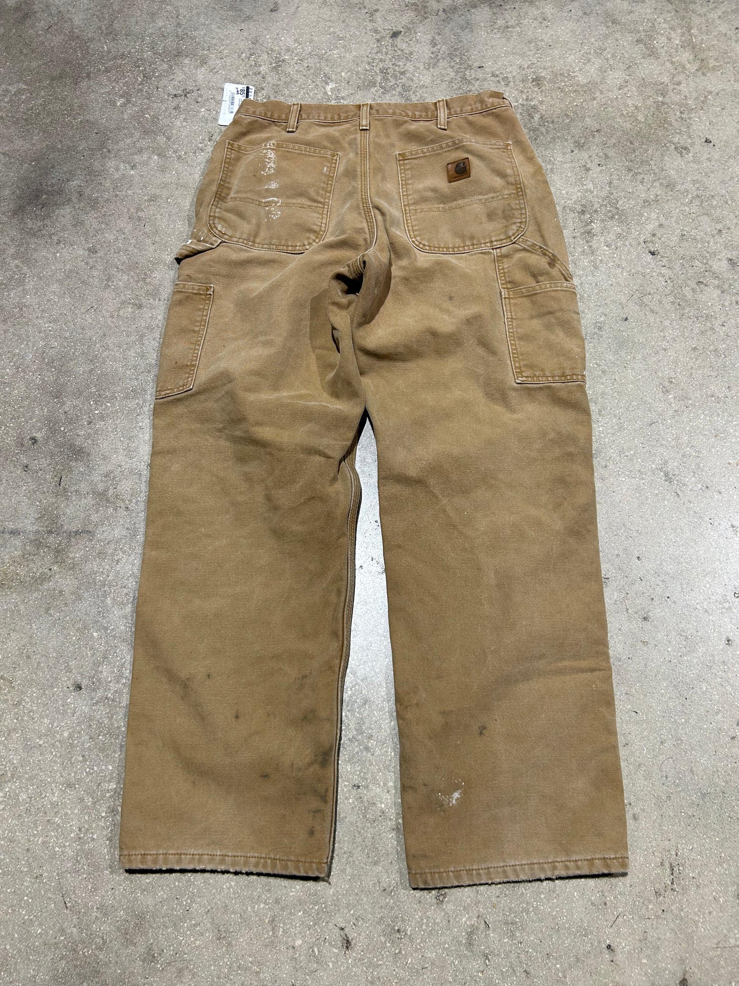Distressed Carhartt Plaid Liner Carpenter Pants - Dark Khaki Size 32x30