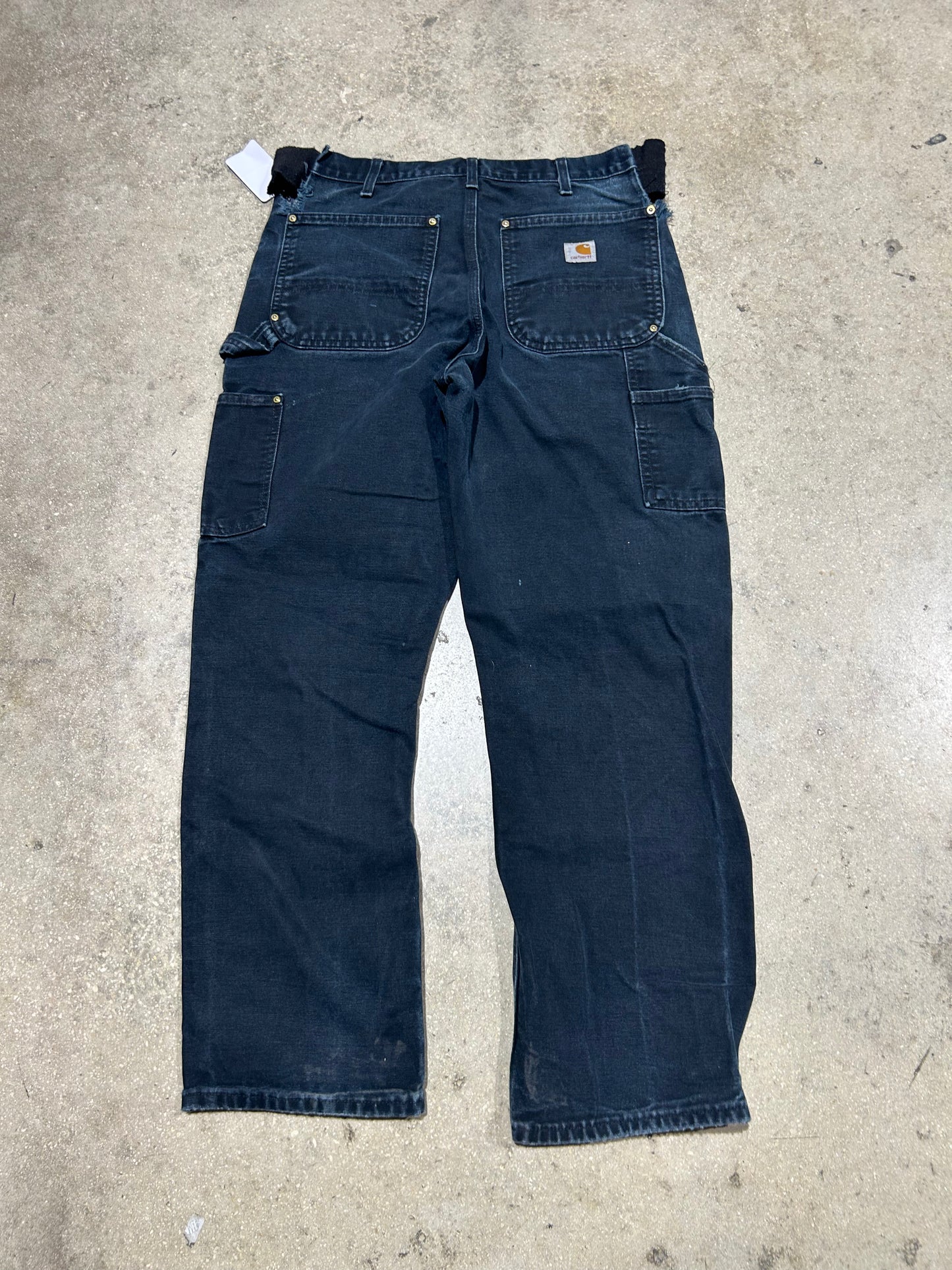 Distressed Carhartt Double Knee Pants - Black Size 32x30