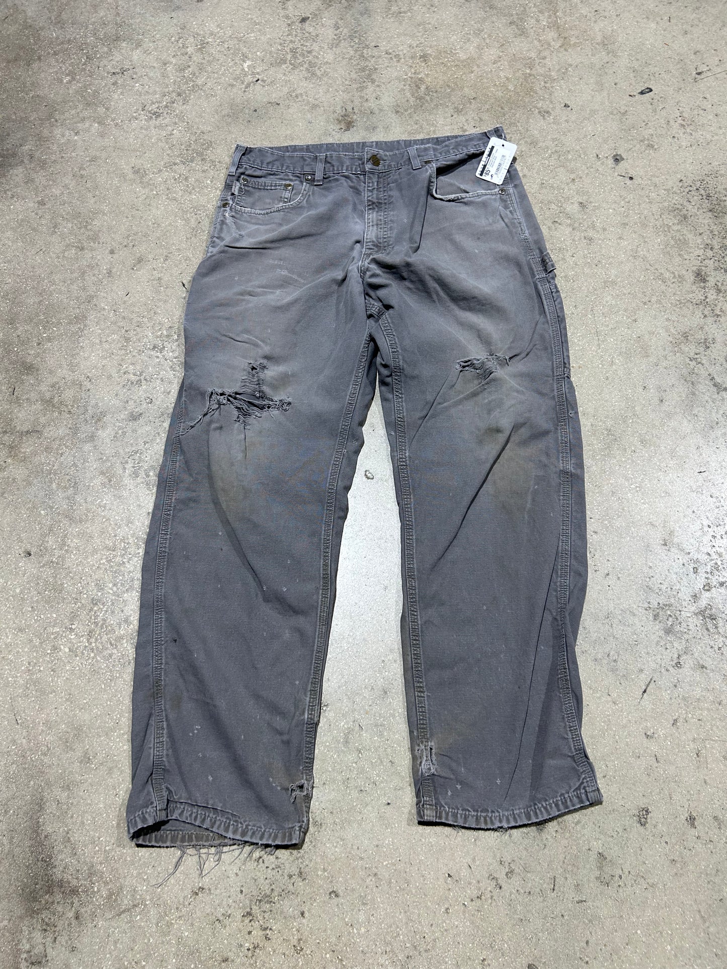 Distressed Carhartt Carpenter Pants - Faded Grey Size 36x32