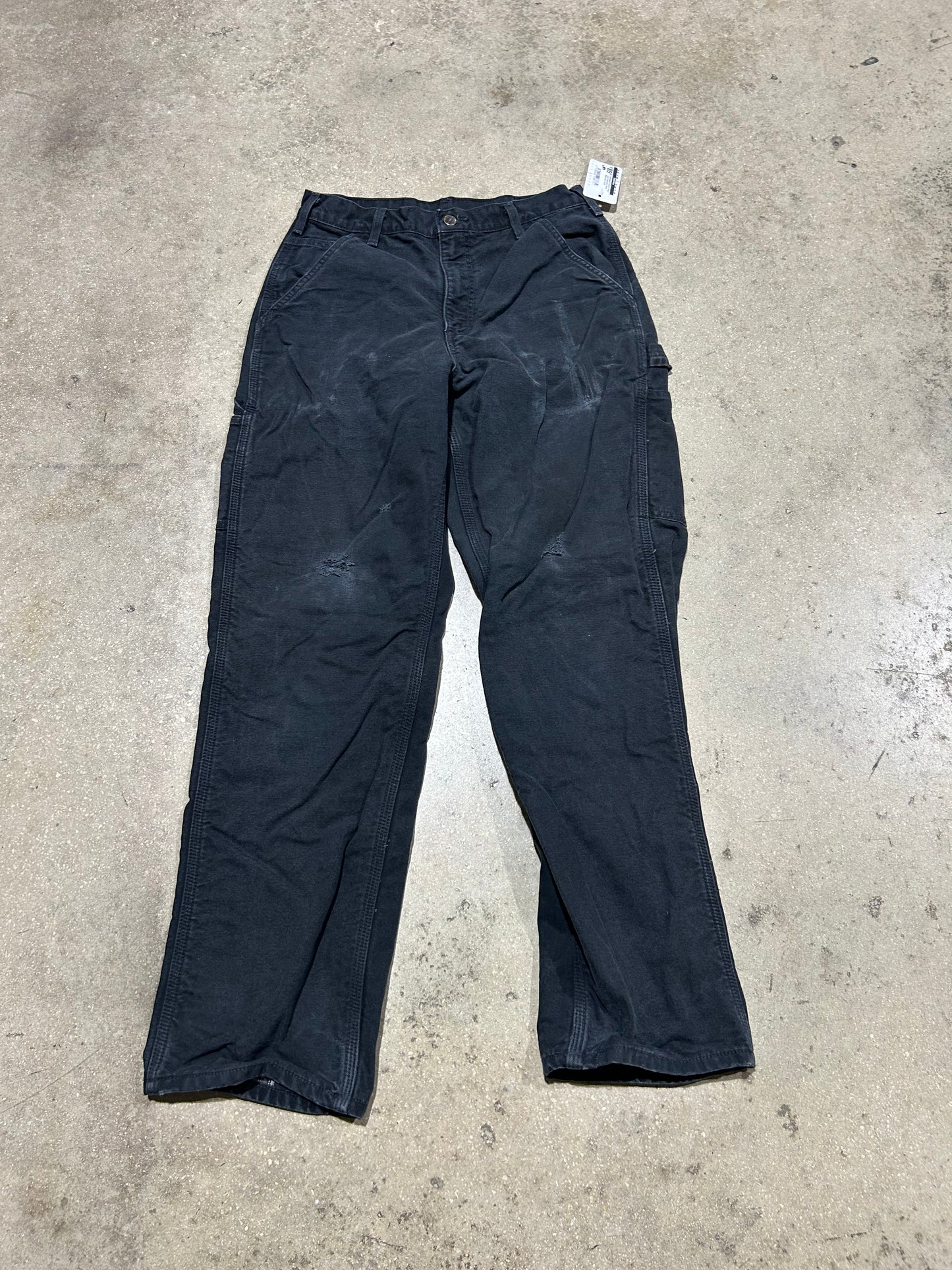 Distressed Carhartt Plaid Liner Carpenter Pants - Black Size 31x32
