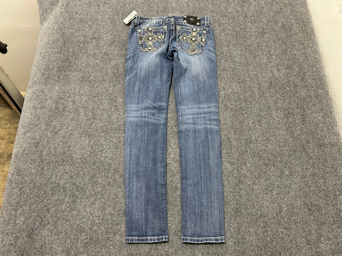 Miss Me Bedazzled Cross Pockets Skinny Jeans - Blue Size 28