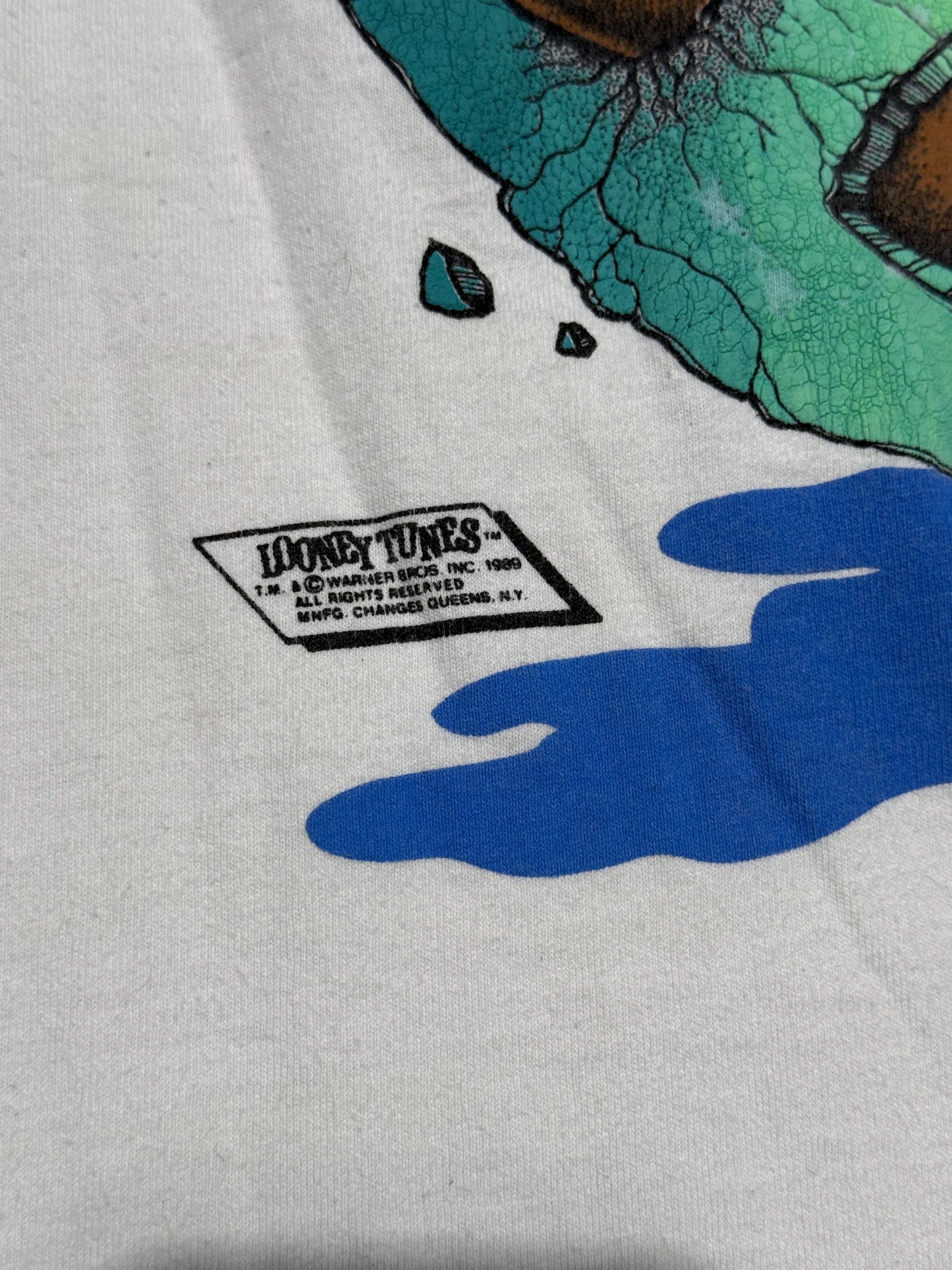 1989 Looney Tunes Taz Break The Peace Tee - White Size Large