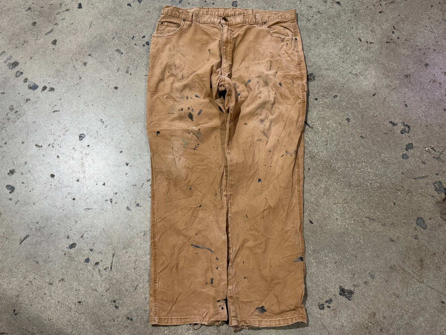 Distressed Dickies Carpenter Pants - Golden Khaki/Paint Splatter Size 38x32