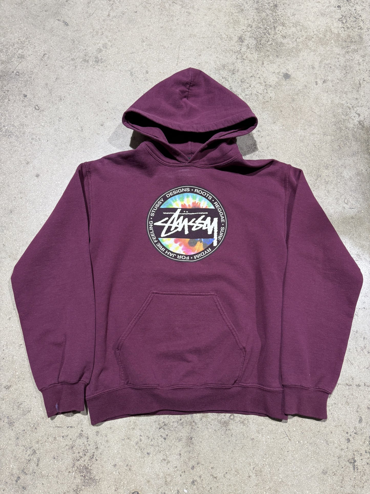 Stussy Tie Dye Logo Circle Hoodie - Burgundy Size Small