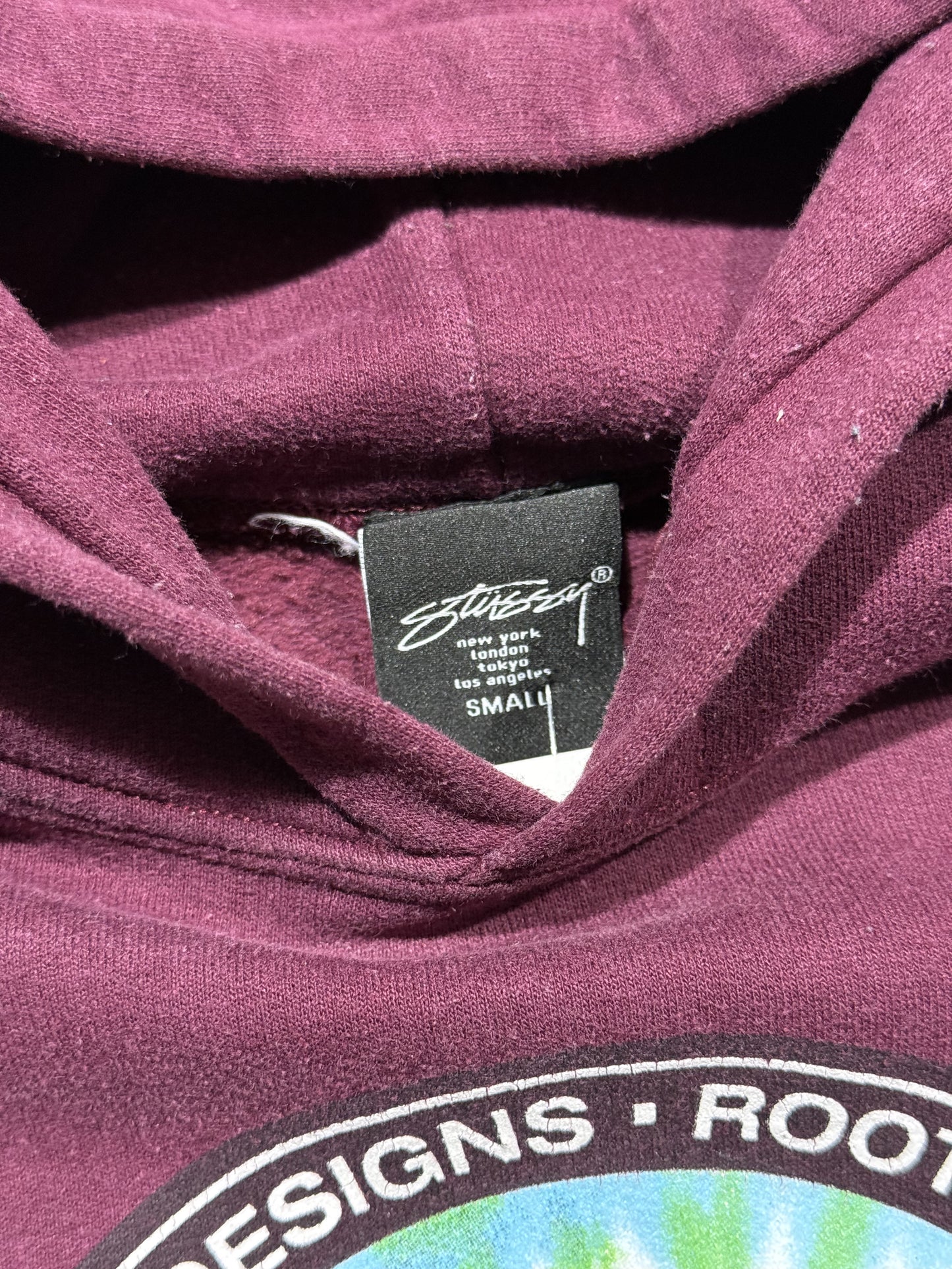 Stussy Tie Dye Logo Circle Hoodie - Burgundy Size Small