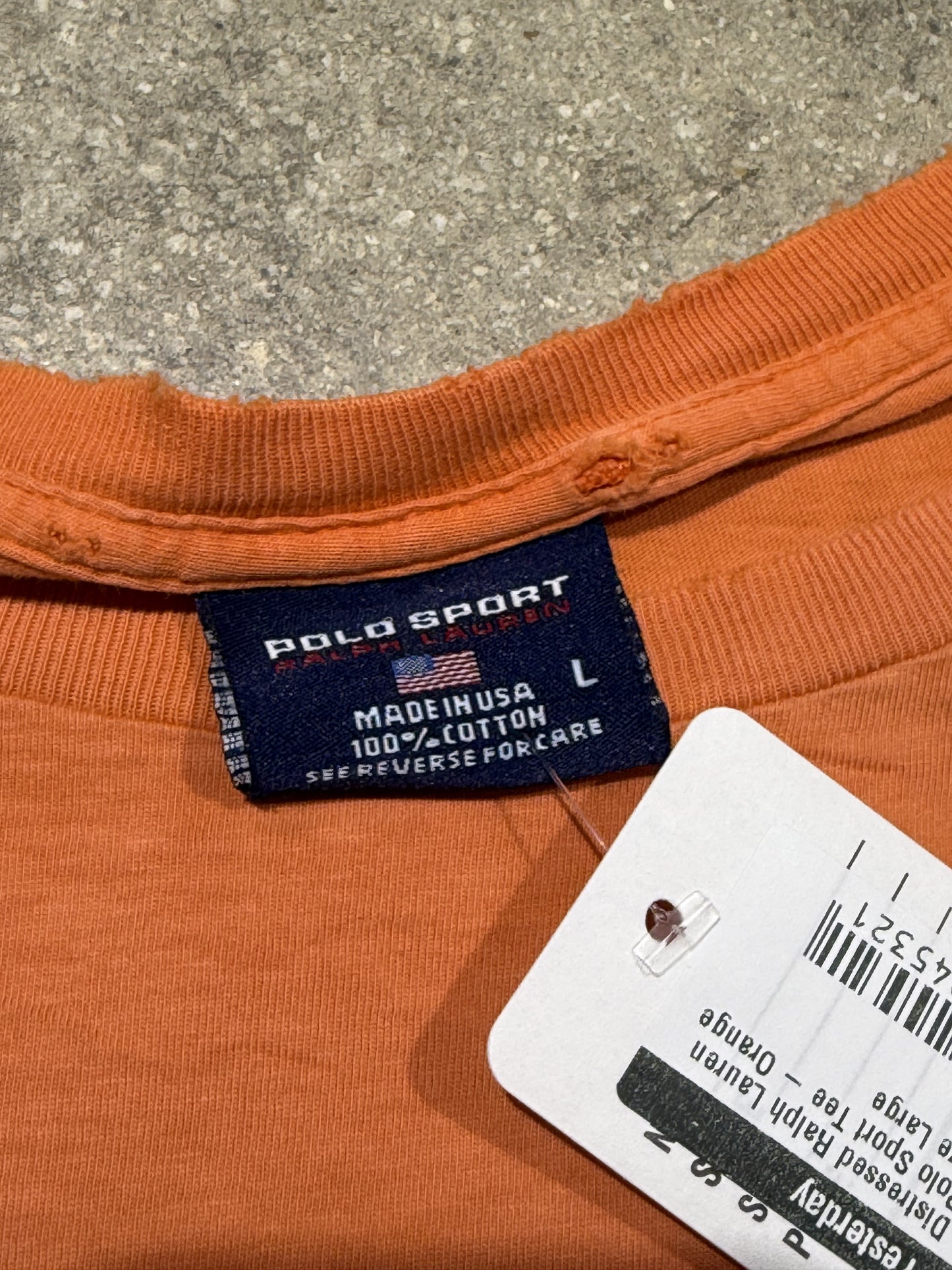 Distressed Ralph Lauren Polo Sport Tee - Orange Size Large