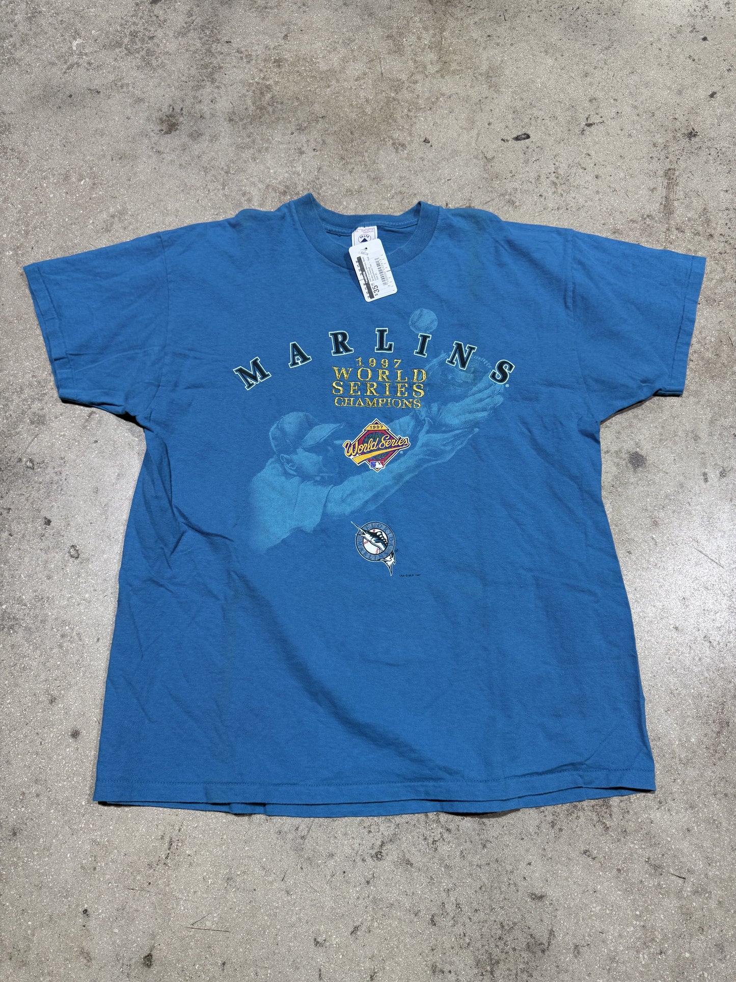 1997 Florida Marlins Wold Series Champs Embroidered Tee - Teal Size XL