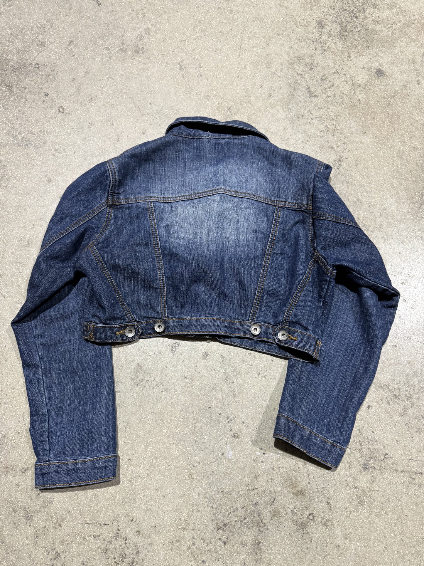 Women's dollhouse Cropped Denim Jean Jacket - Dark Wash Size Large