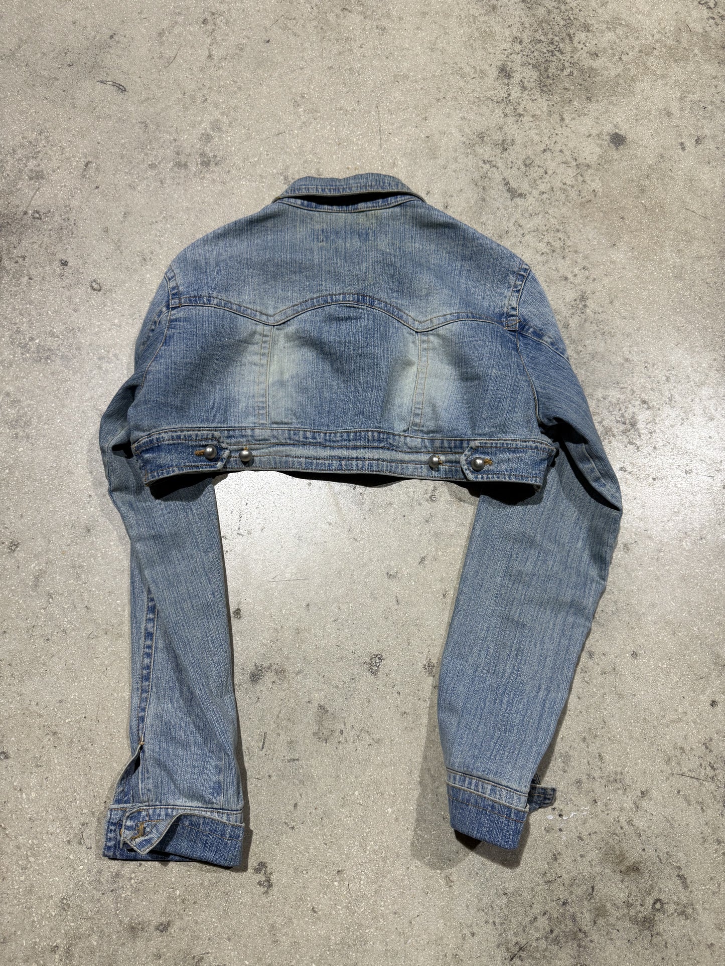 Women's Lipsy Double Button Cropped Denim Jean Jacket - Light Wash Size Large