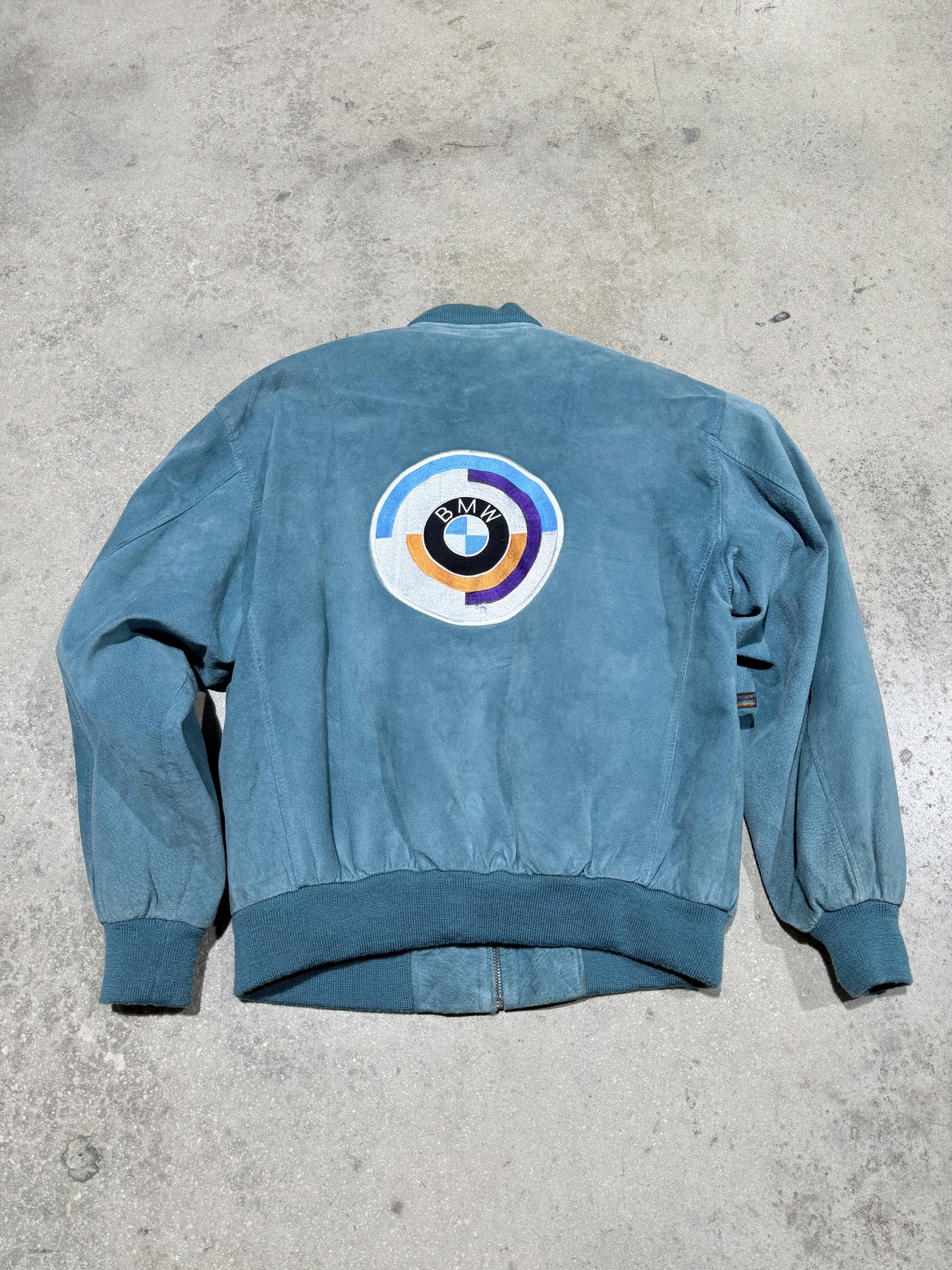 BMW Suede Bomber Jacket - Teal Size Small
