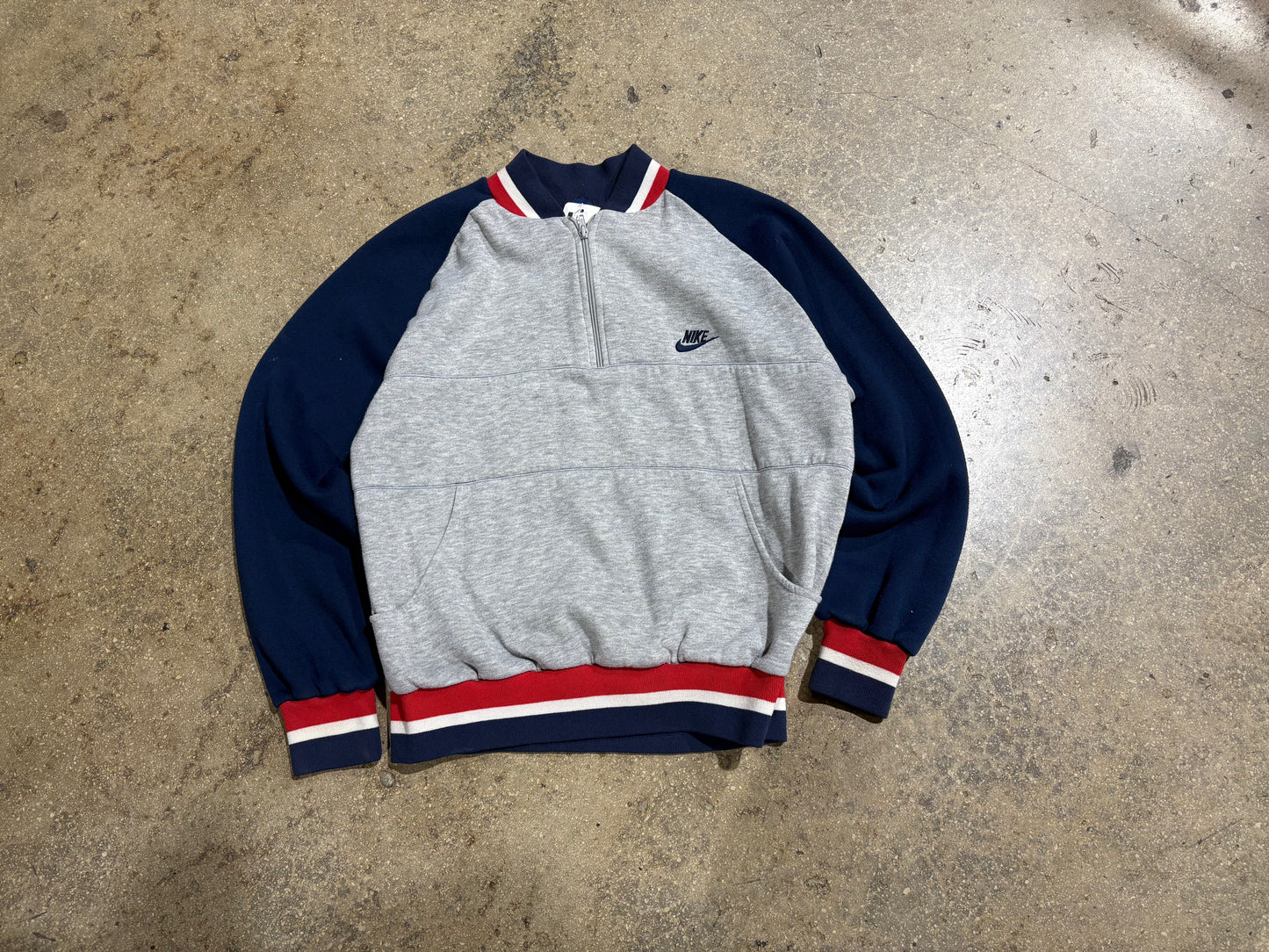 80s Nike Zip Up Track Jacket - Grey/ Navy/ Red Size Large