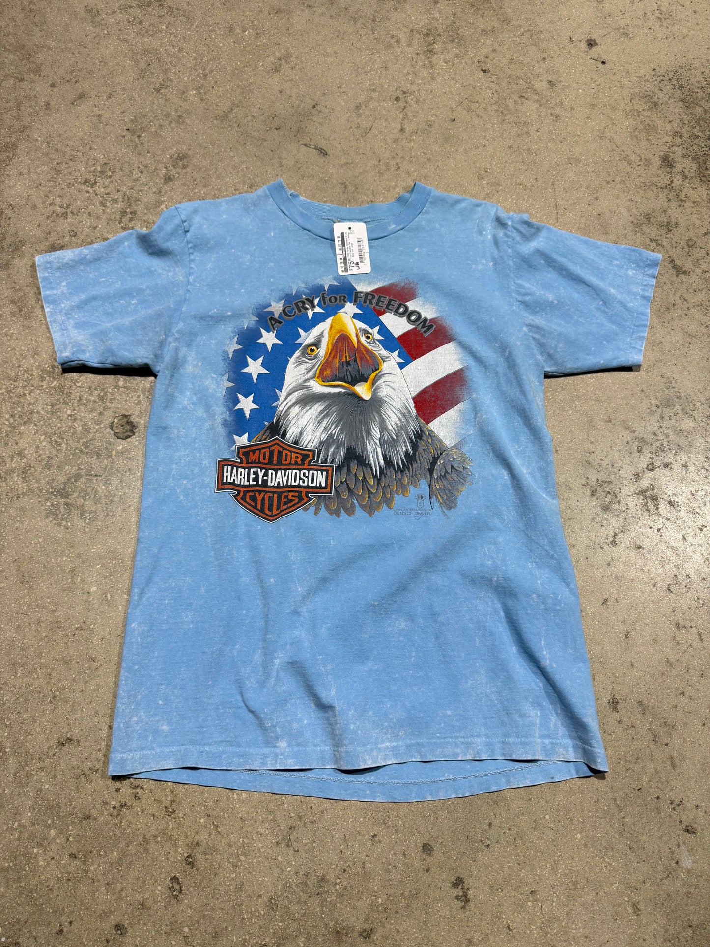 1998 Harley Davidson A Cry For Freedom Tee - Baby Blue Size Large