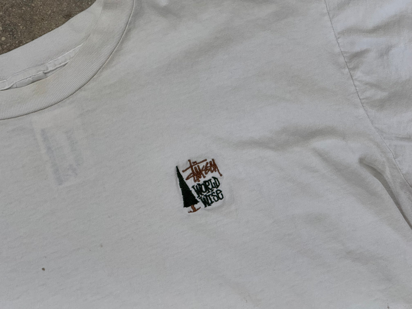 90s Bootleg Stussy World Wise Embroidered Tee - White Size XL