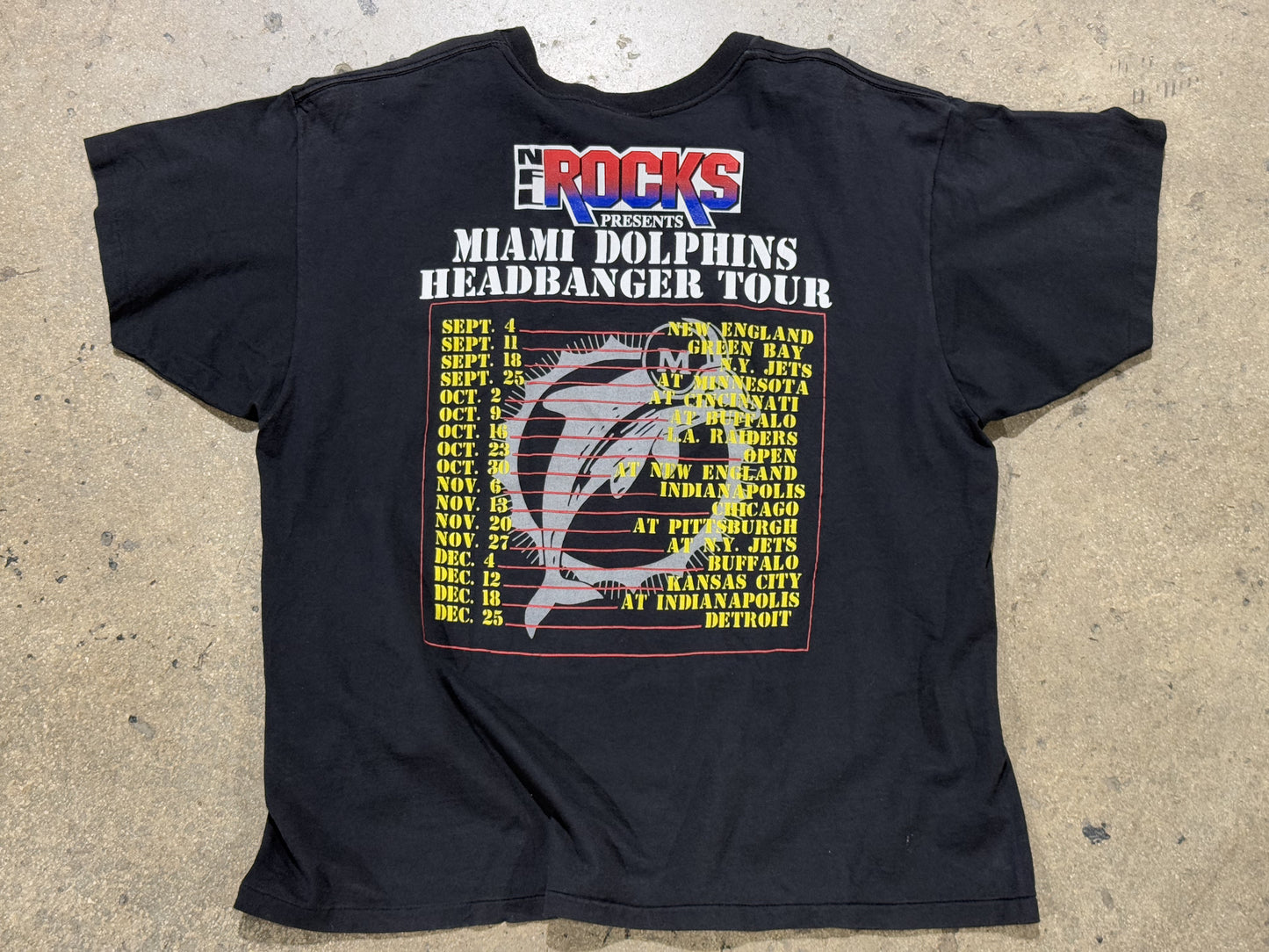 1994 Miami Dolphins Headbangers World Tour Tee - Black Size XL
