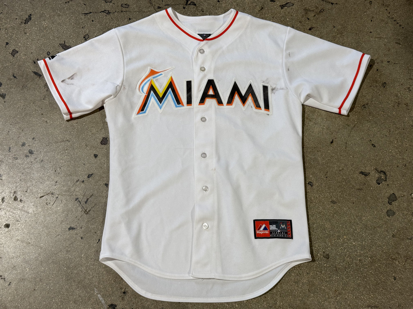 Majestic Miami Marlins Jersey - White Size Medium