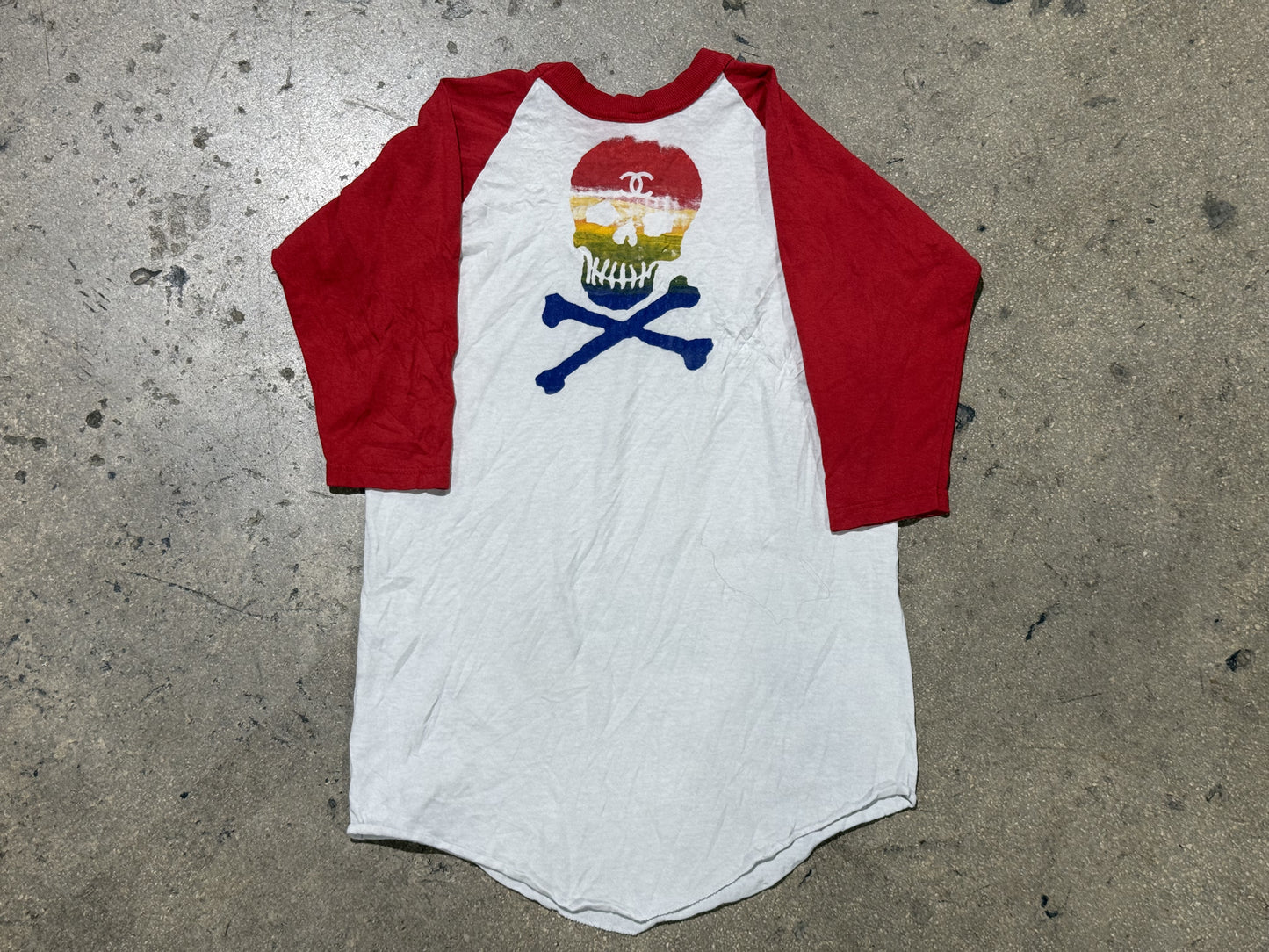 Womens Chanel Skull Raglan Top - White/Red Size Large