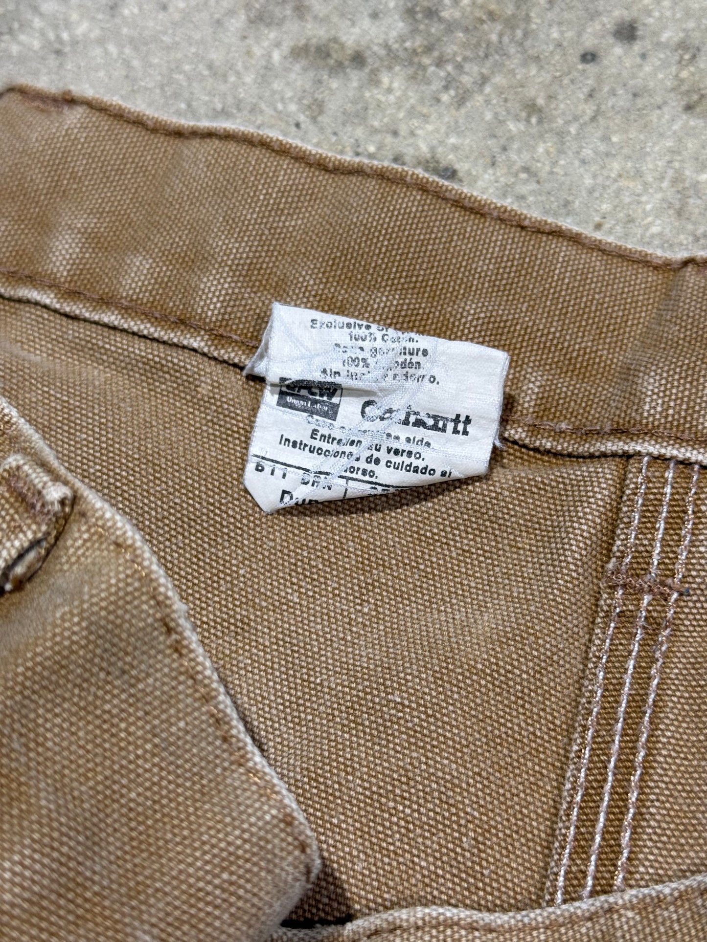 Distressed Carhartt Carpenter Pants - Faded Khaki Size 35x32