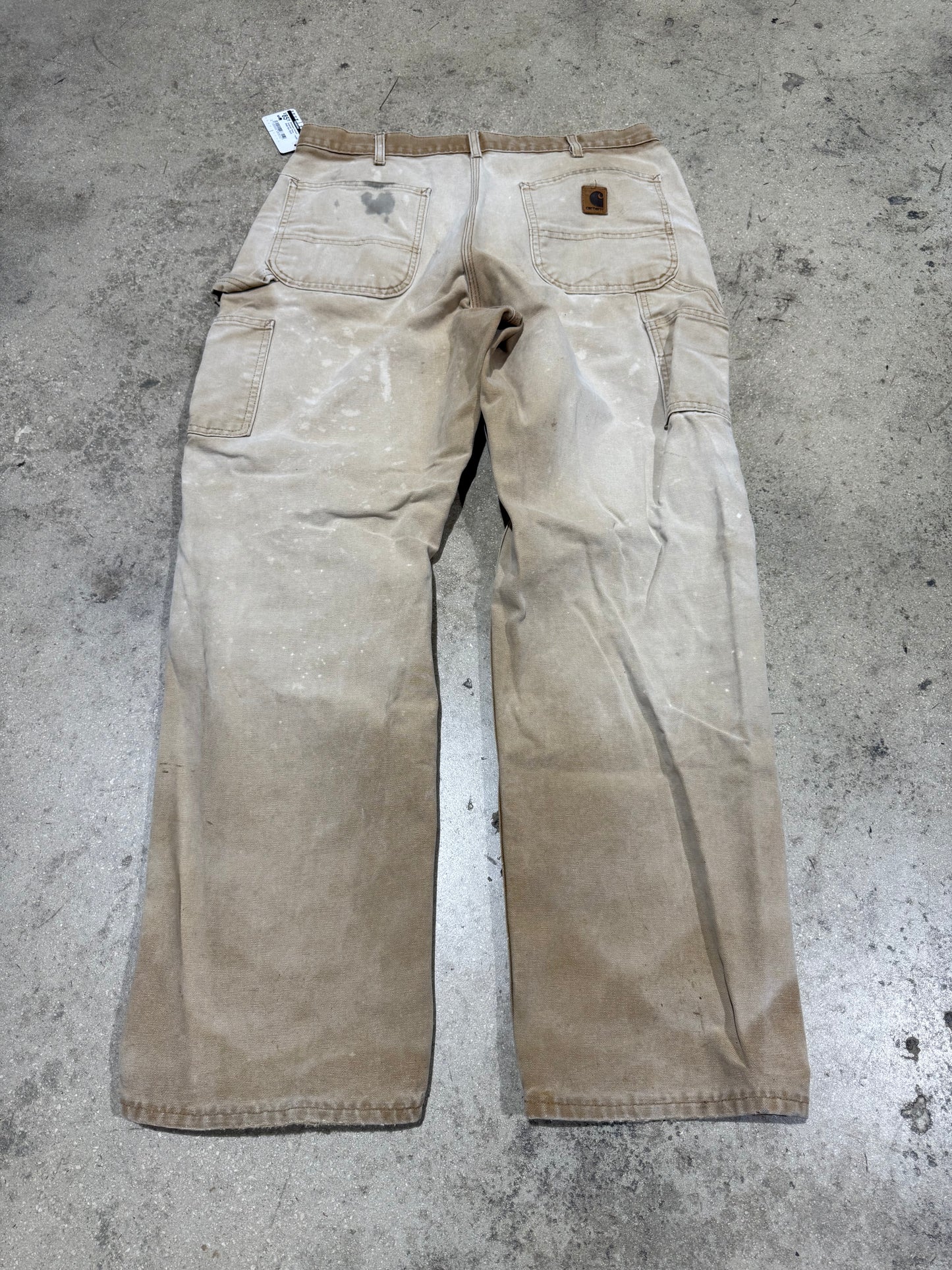 Distressed Carhartt Carpenter Pants - Faded Khaki Size 35x32